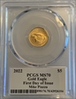 2022 $5 Gold Eagle First Day of Issue Legends of Life Mike Piazza MS70
