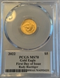 2022 $5 Gold Eagle First Day of Issue Legends of Life Rudy Ruettiger MS70