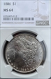 1886 $1 Morgan  MS 64