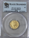 2008-W $5 Burnished American Buffalo .9999 Fine Gold SP70