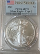 2021 $1 Silver Eagle - Type 2 First Strike MS70