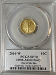 2016-W 10C Mercury Dime Gold 100th Anniversary First Strike Label SP70