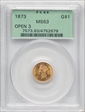 1873 G$1 Open 3 MS63