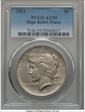1921 $1 High Relief, Peace AU55