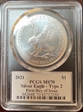 2021 $1 Silver Eagle - Type 2 First Day of Issue Emily S. Damstra MS70