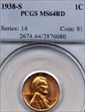 1938-S 1C MS64RD