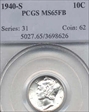 1940-S 10C MS65FB