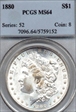 1880 $1 MS64