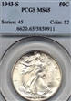 1943-S 50C MS65