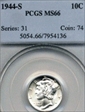 1944-S 10C MS66