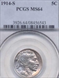1914-S 5C MS64