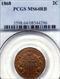 1868 2C MS64RB