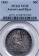 1853 50C Arrows & Rays VF35