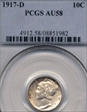 1917-D 10C AU58