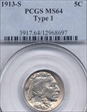 1913-S 5C Type 1 MS64