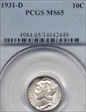1931-D 10C MS65