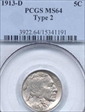 1913-D 5C Type 2 MS64