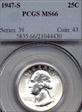 1947-S 25C MS66