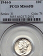 1944-S 10C MS66FB