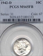 1942-D 10C MS65FB