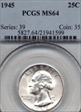 1945 25C MS64