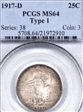 1917-D 25C Type 1 MS64