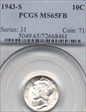 1943-S 10C MS65FB