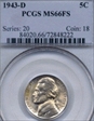 1943-D 5C MS66FS