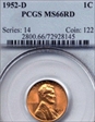 1952-D 1C MS66RD