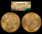 1857-S $20 No Serif, Right S S.S. Central America #1 Gold Foil AU58
