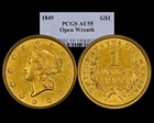 1849 G$1 Open Wreath AU55