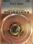 1953-S 10C MS64