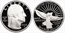 2022-S 25C Maya Angelou-Silver First Day of Issue PR70DCAM