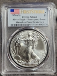 2020-(S) $1 Silver Eagle - Emergency Issue Struck at San Francisco First Strike MS69