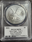 2021 $1 Silver Eagle - Type 2 First Production Legends of Life Edgar Martínez MS70