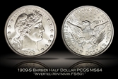 1909-S 50C Inverted Mintmark, FS-501 MS64