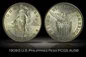 1909-S Peso KM-172  Ag AU58
