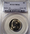 1946-S 5C MS66