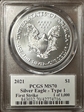 2021 $1 Silver Eagle - Type 1 First Strike Leonard Buckley 1 of 1000 MS70