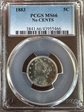 1883 5C No CENTS MS66