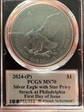 2024-(P) $1 Silver Eagle with Star Privy Struck at Philadelphia First Day of Issue Damstra MS70