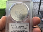 2011-W $1 Burnished Silver Eagle Mercanti Signature SP69