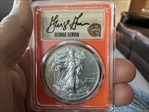 2020-(P) $1 Silver Eagle - Emergency Issue First Day of Issue George Gervin Black Ink MS70