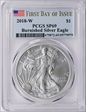2018-W $1 Burnished Silver Eagle First Day of Issue SP69