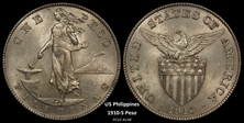 1910-S Peso KM-172  Ag AU58