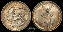 1936-M Peso Roosevelt-Quezon KM-177  Ag MS65
