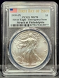 2020-(P) $1 Silver Eagle - Emergency Issue Struck at Philadelphia First Day of Issue MS70