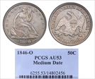 1846-O 50C Medium Date AU53