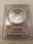 2011 $1 Silver Eagle 25th Anniversary Set MS70