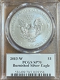 2013-W $1 Burnished Silver Eagle Mercanti Signature SP70